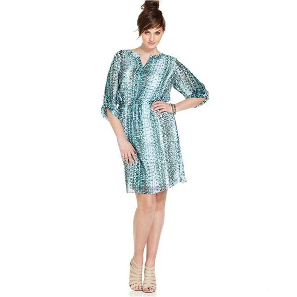 New! VINCE CAMUTO Chiffon Women's Plus Size Geo Print Dress Long Sleeve Size 2X - Picture 1 of 7